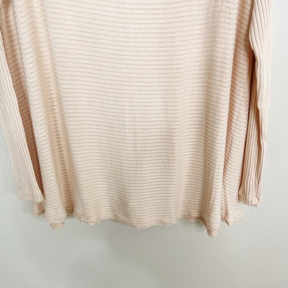 Free People L Pale Pink Lover Rib Split Back Pullover Thermal Top Long Sleeve - Picture 4 of 11